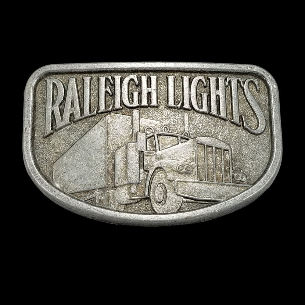 Vintage‎ Raleigh Lights Semi Truck Belt Buckle Pewter Tone Tobacco Memorabilia